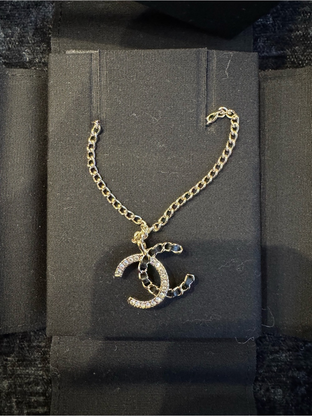 CHANEL Gold and Black CC Logo Pendant Necklace